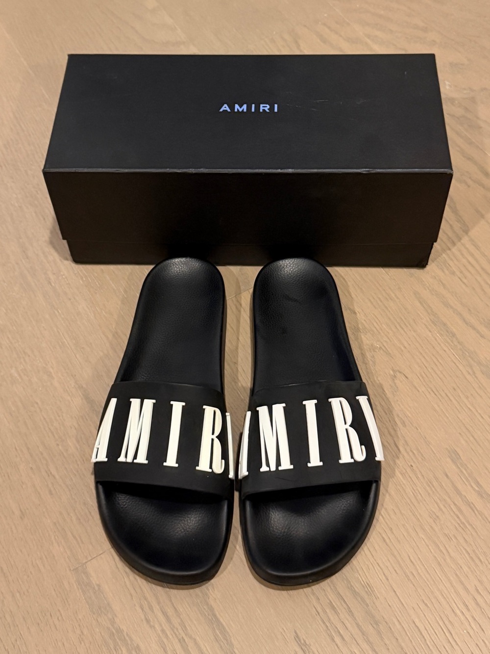AMIRI Black Slides with White Logo Strap